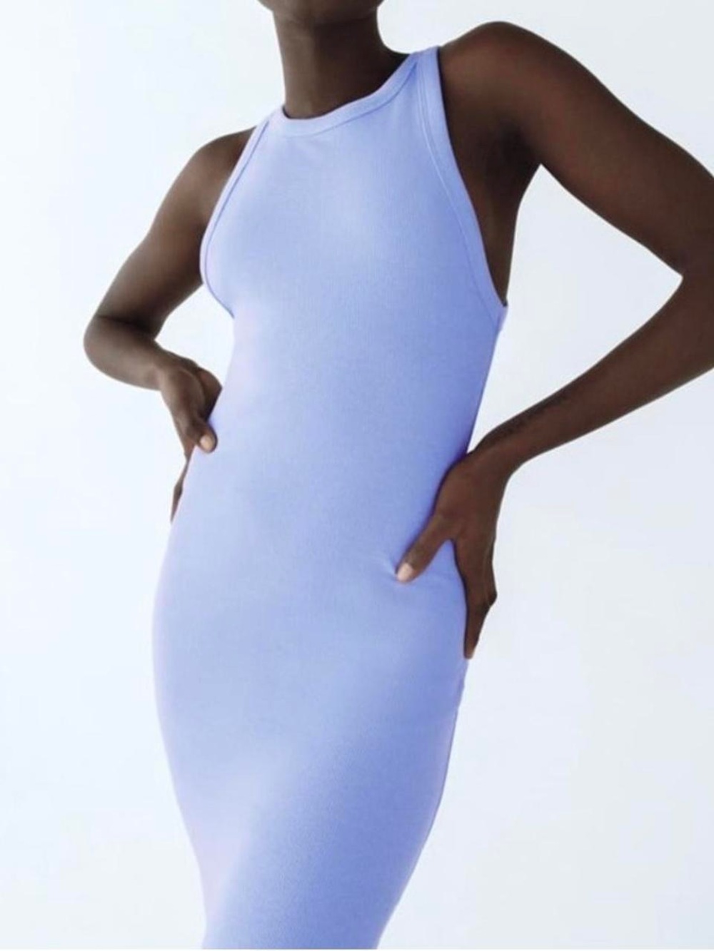 Zara Sleeveless Blue Ribbed Bodycon Dress